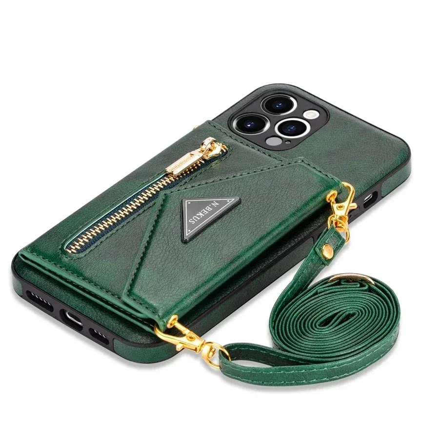 Color: Red, Material: Wood - Wallet Side Card Zipper Flip Crossbody Leather Case For iPhone 15 14 Pro Max 13 Mini 12 11 SE 2022 2020 X XS XR 8 7 6 6s Plus