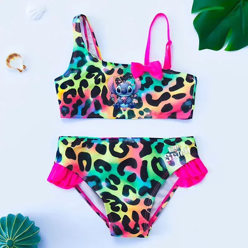 Color: PURPLE, Size: S - Lilo Stitch Gilrs Bow Bikini Set Trendy Two-Piece Swimsuits for Summer Stylish Beachwear Pool Fashion Bathing Suits 3-12Y