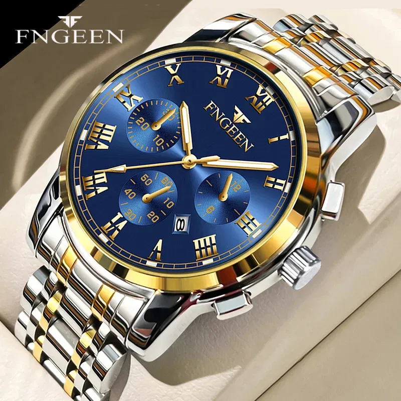 Color: Coffee - BINBONG Men Watches 2023 Top Brand Luxury Waterproof Date Clock Male Steel Strap Casual Quartz Watch Sports Wrist Watch Men 4006