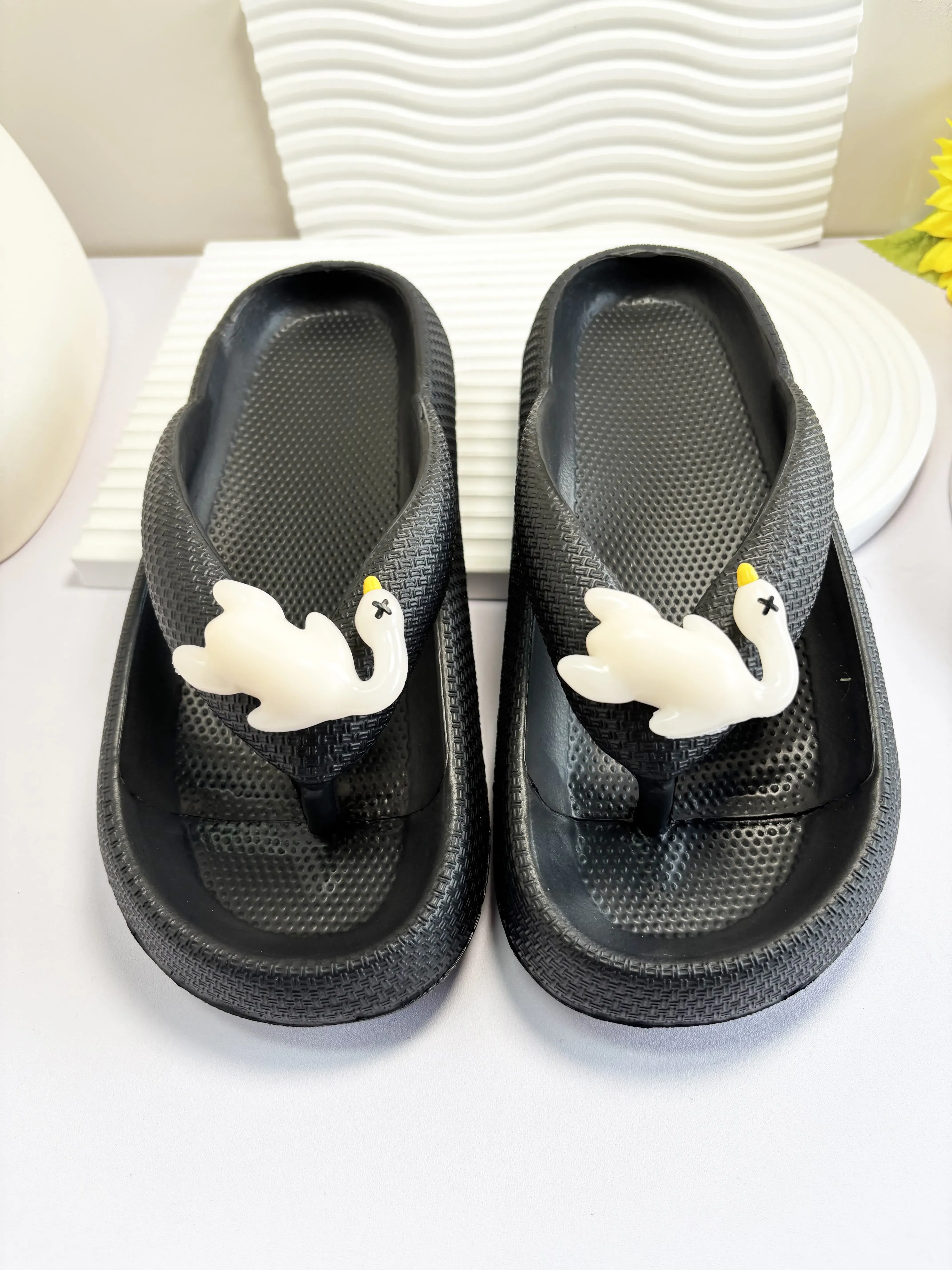 Color: DEEP BLUE, Shoe Size: 38-39 - Summer Multi Color Women's Flip Flops Fashionable Metallic Teddy Bear Bow Slide Sandal Beach Vacation Home Versatile Footwear