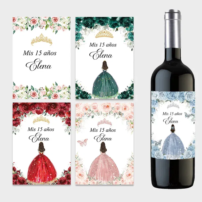 Color: Light Grey - 20pcs Custom Mis 15 A?±os XV Mis Quince Wine Bottle Labels Stickers Customize 15th/16th Girls Birthday Party Decor Labels Crown