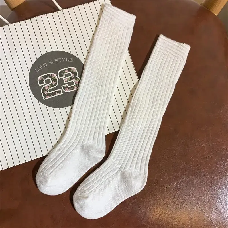 Color: Beige, Size: 2-3T - Baby Long Socks Over The Knee Little Girls Solid Cotton Socks Spring Autumn Long Crew Socks