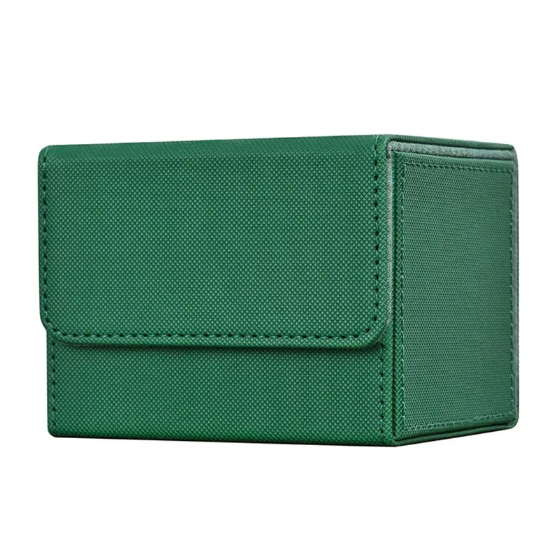 Color: green - Card Deck Box , Card Storage Box Fits 100 single  Sleeved Cards, PU Leather Strong Magnet Card Deck Case for TCG Cards