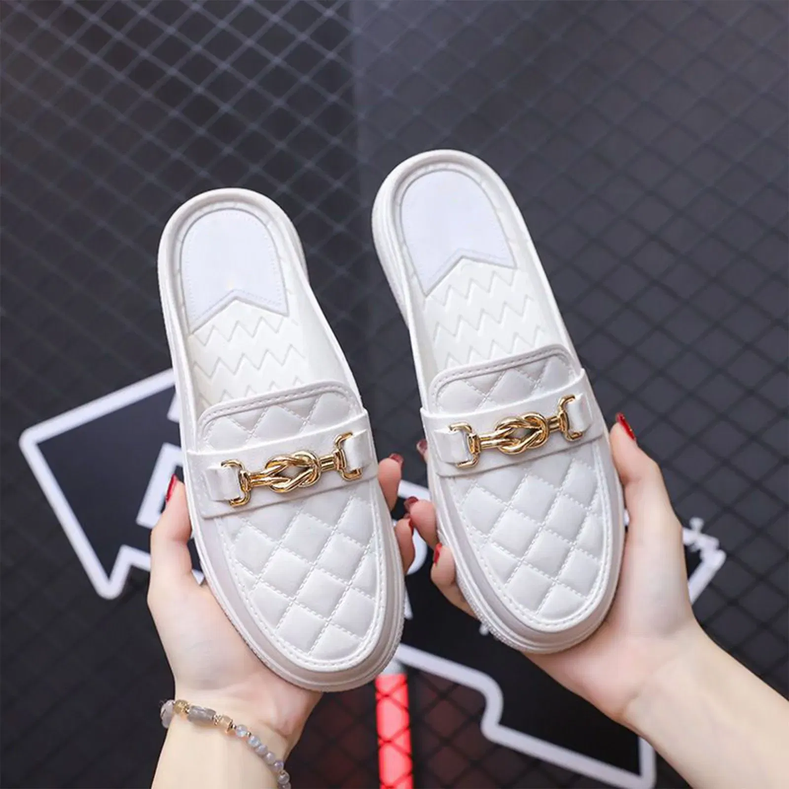 Color: WHITE, Shoe Size: 36 - Summer New Style Women's Soft Bottom Anti-slip Versatile Outer Wear Beach Flat Bottom Lazy Person One Step Casual Half Slippers