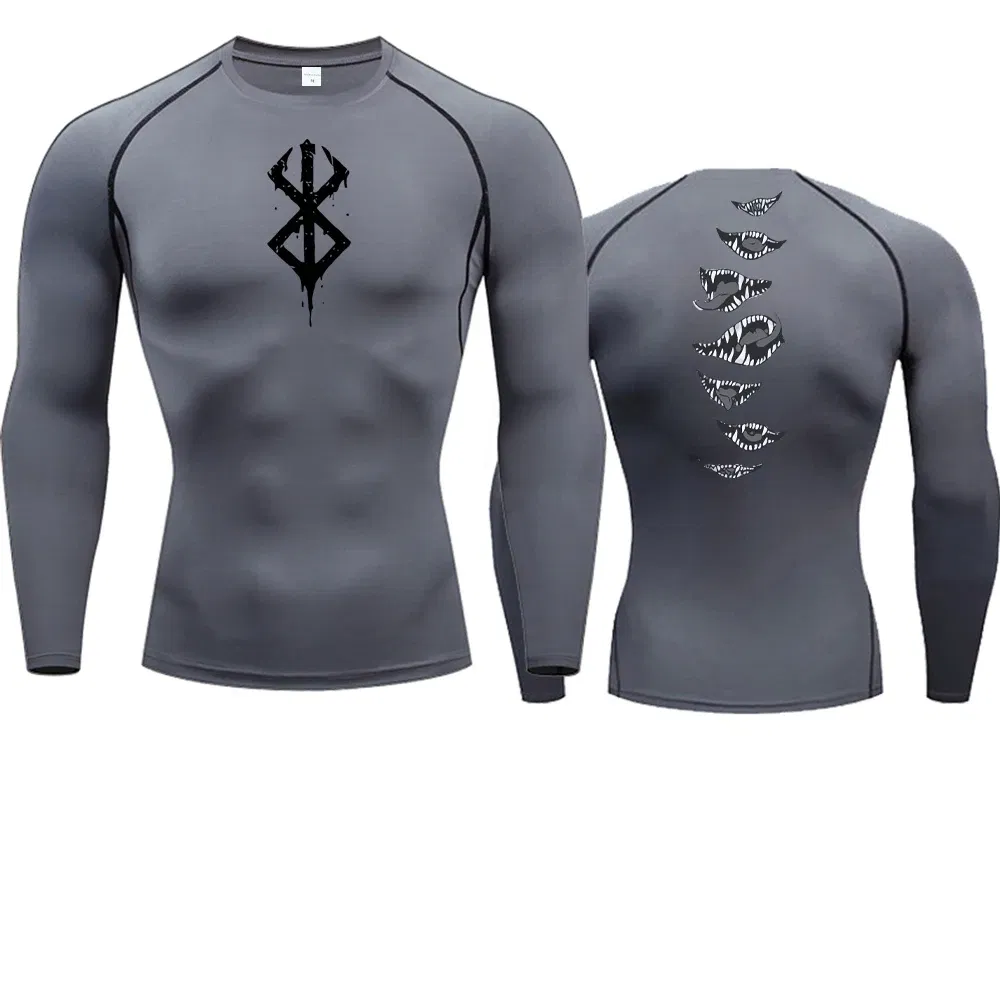 Color: Silver, Size: XXL - 2024Anime Berserk Guts Men's Compression Shirt Fitness Sport Running Tight Gym TShirts Athletic Quick Dry Tops Tee Summer
