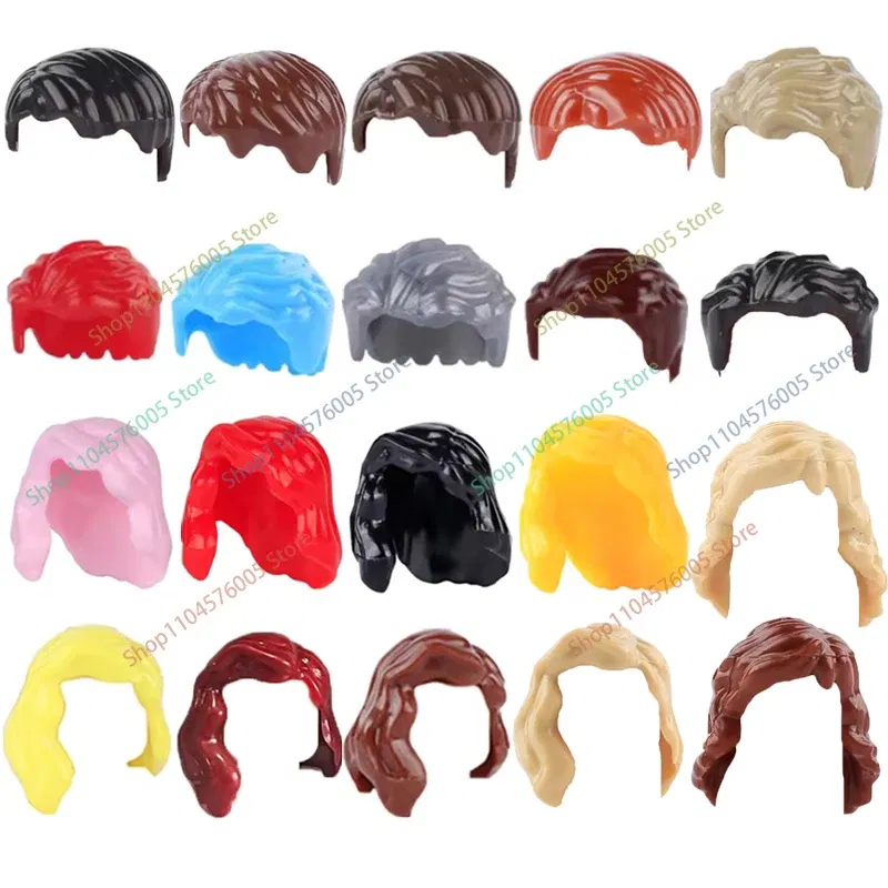 Color: Magenta - MOC Brown Hair Building Blocks City Figures Body Creative Accessory Blond Gold White Parts DIY Hats Mini Bricks Assemble Toy S04