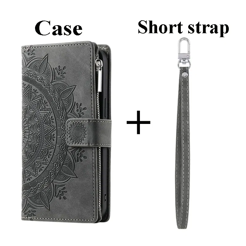 Color: GRAY, Material: Artificial Leather - CrossBody Strap Zipper Wallet Coque for Samsung Galaxy A71 A51 A50 A41 A21S A30 A70 A50S A20 A31 A30S A10 A20E A 51 70 Flip Case
