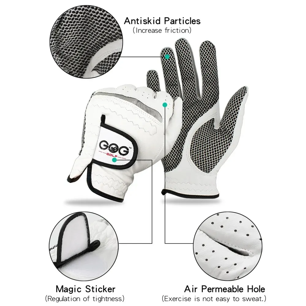 Size: S, Color: WHITE - Pack 1 Pc Golf Gloves Men's Left/Right Hand Soft Breathable Pure Sheepskin With Anti-slip Granules Golf Gloves Golf Men