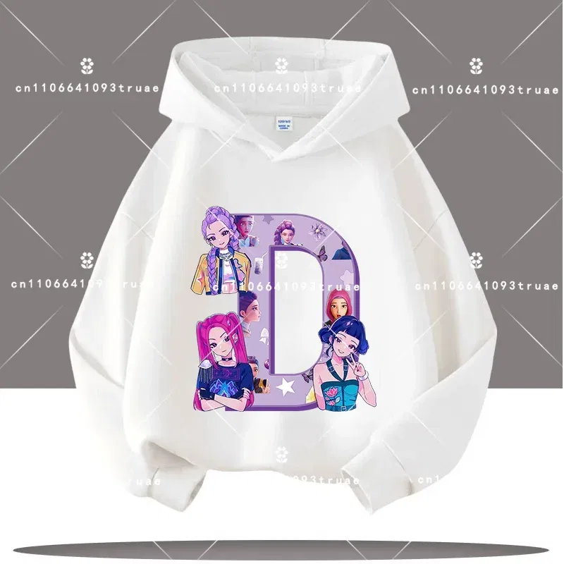 Color: army green, Kid Size: 6 - K-pop Demon Hunters Letter A-Z 3-12 Year Old Children Hooded Sweatshirt Girls' Casual Shirt Boys' Sports Shirt Cartoon Print