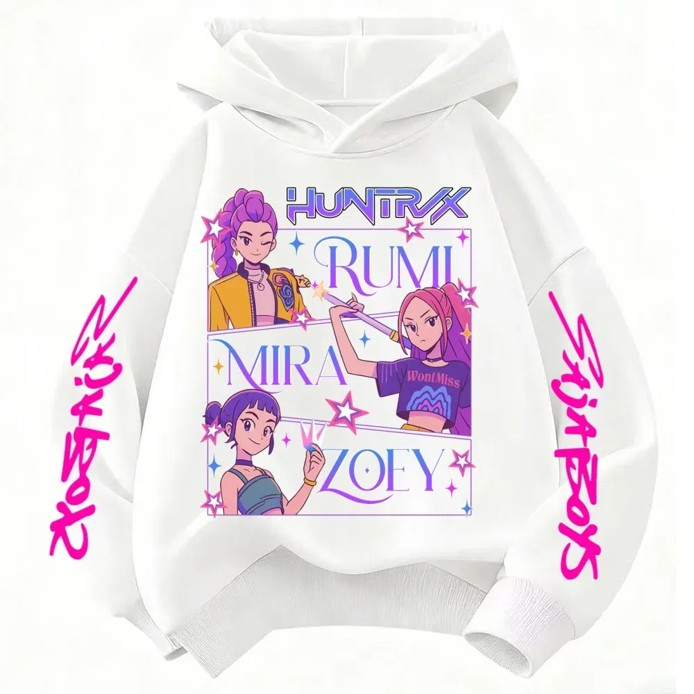 Color: Pink, Kid Size: 7 - Children's Hoodies KPop Demon Hunters tops Boy Girls Coat Casual Toddle Sweatshirr white pink child 3-12 year the Spring Autumn