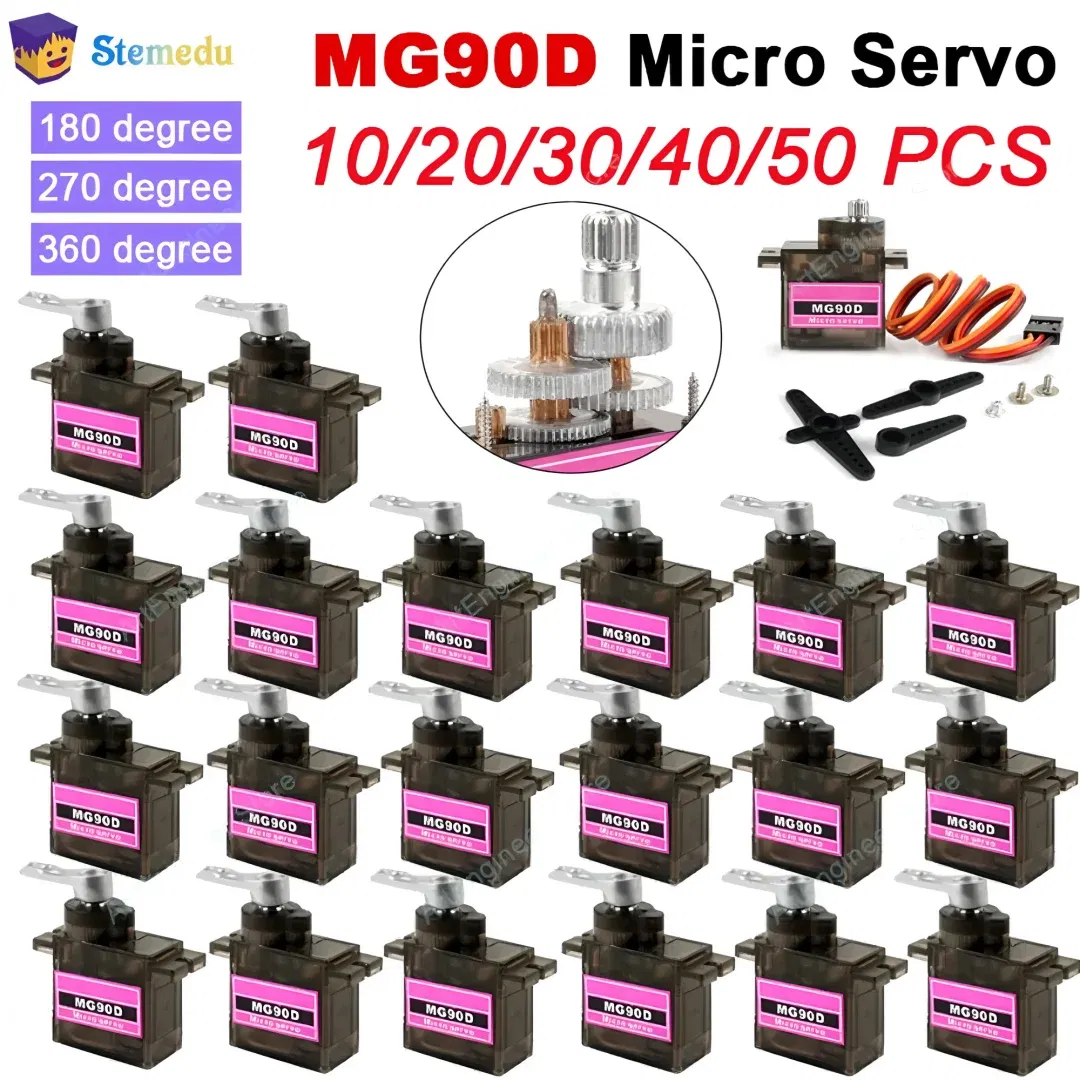 Color: PURPLE - MG90D 10/20/30/40/50Pcs Micro Digital Servo Motor Full Metal Gear 180/270/360 Degree For RC Airplane Helicopter Car Boat Model
