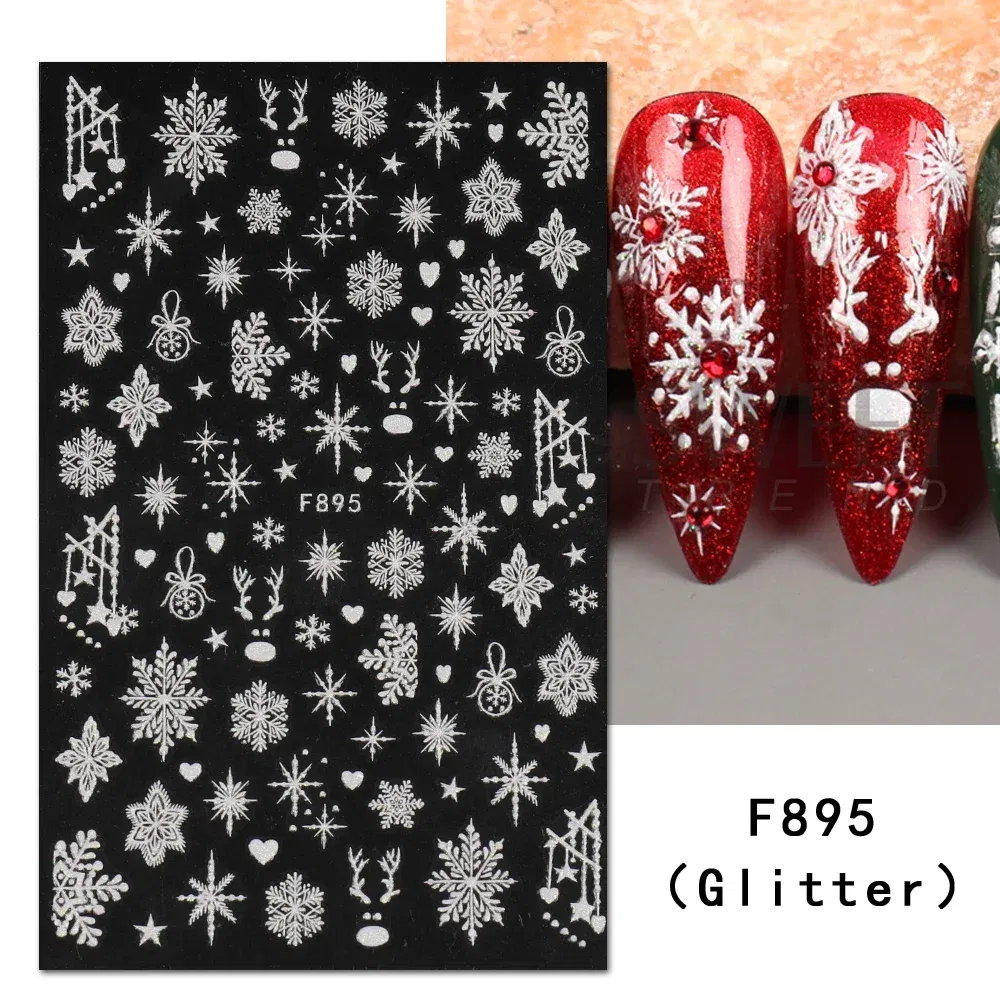Color: Medium Auburn - 5D Embossed Elk Nail Art Sticker Cute Christmas Winter Santa Claus Snowflake Gingerbread Man Engraved Slider Manicure Decoration