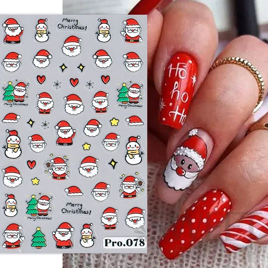 Color: Medium Auburn - 5D Embossed Elk Nail Art Sticker Cute Christmas Winter Santa Claus Snowflake Gingerbread Man Engraved Slider Manicure Decoration