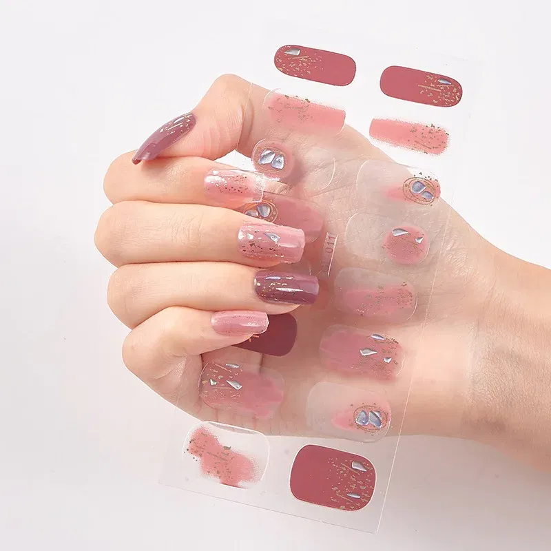 Color: SKY BLUE - 16 Tips/Sheet Patterned Nails With Creative Nail Polish Nail Art Stickers 2020 Temporary Tattoos Kids Full Cover Nail Stickers