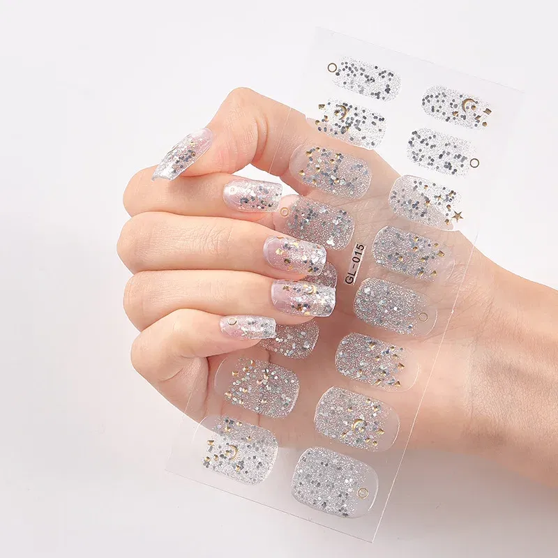 Color: SKY BLUE - 16 Tips/Sheet Patterned Nails With Creative Nail Polish Nail Art Stickers 2020 Temporary Tattoos Kids Full Cover Nail Stickers