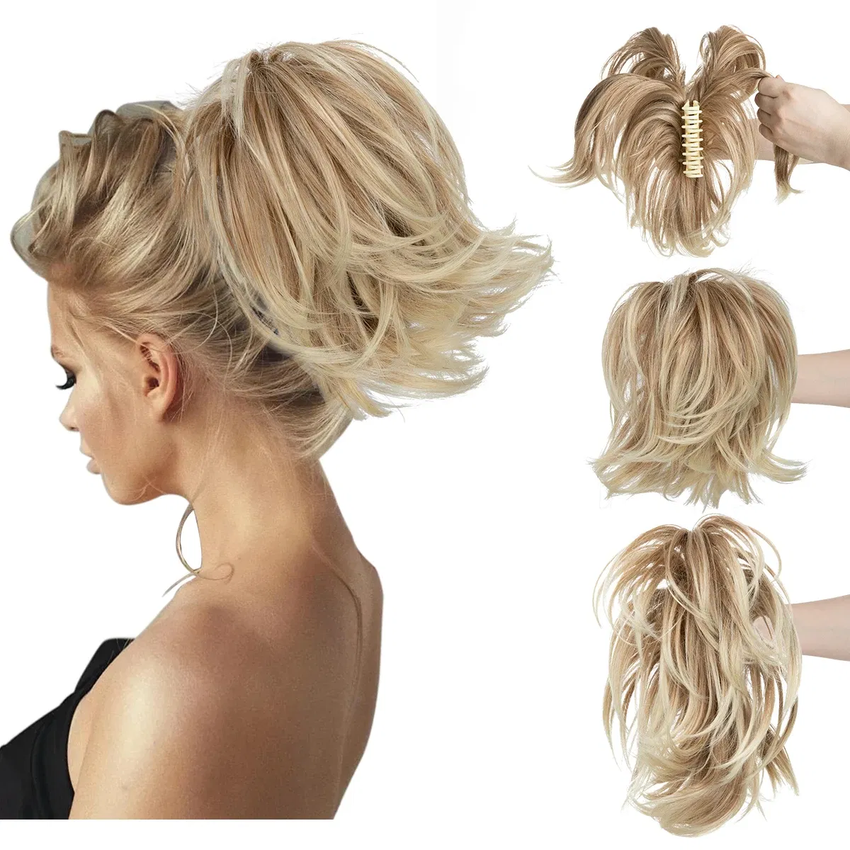 Color: P18/22, Bulk Buy: 1pc - Synthetic Claw Clip In Ponytail Hair Extensions Diy Hairpiece Hair Bun Fake Blonde Hair False Pigtail for Women