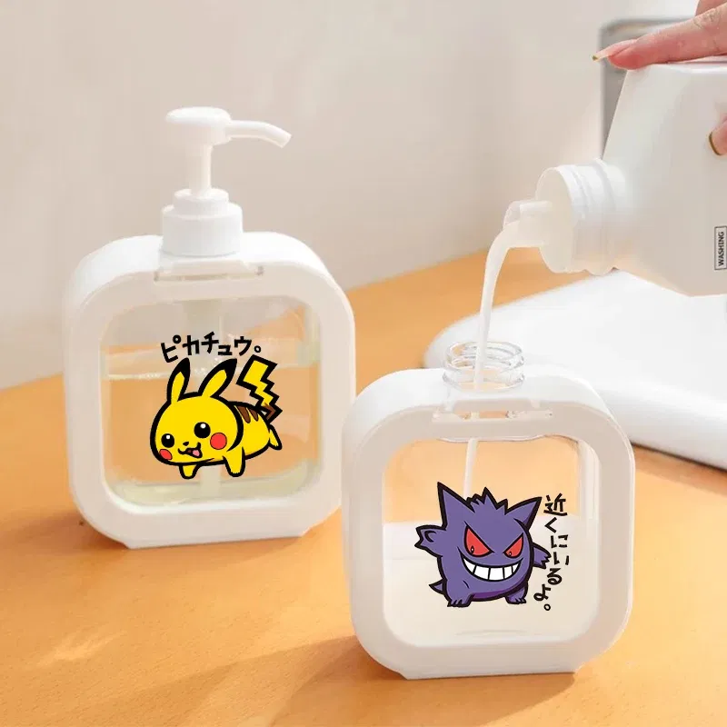 Color: Pink - 1PCS Pokemons Soap Dispenser White Liquid Lotion Hand Pump Soap Dispenser Refillable Shampoo Bottle Plastic Hand Soap Dispenser