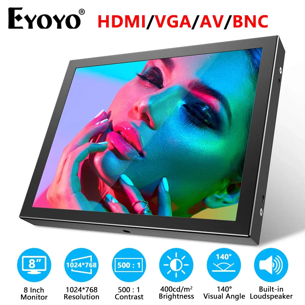 Ships From: CHINA - EYOYO 8 Inch Mini Monitor 1024X768 Resolution TFT LCD Screen Display With HDMI/VGA/USB/AV Video Input For PC DVD DVR CCD Camera