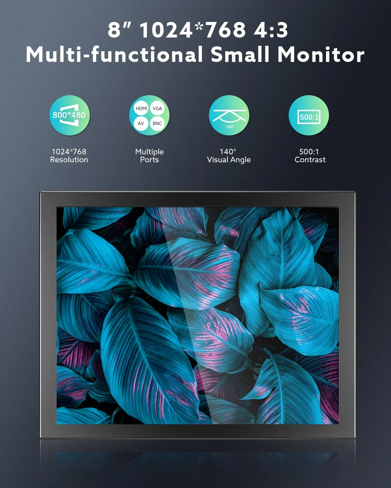 Ships From: CHINA - EYOYO 8 Inch Mini Monitor 1024X768 Resolution TFT LCD Screen Display With HDMI/VGA/USB/AV Video Input For PC DVD DVR CCD Camera