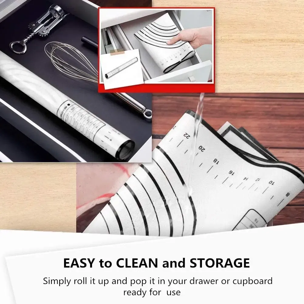 Color: Clear, Size: L - Large Size Silicone Kneading Pad Non-Stick Surface Rolling Dough Mat With Scale Kitchen Cooking Pastry Sheet Oven Liner Bakeware