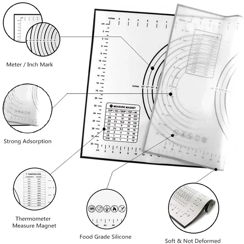 Color: Clear, Size: L - Large Size Silicone Kneading Pad Non-Stick Surface Rolling Dough Mat With Scale Kitchen Cooking Pastry Sheet Oven Liner Bakeware