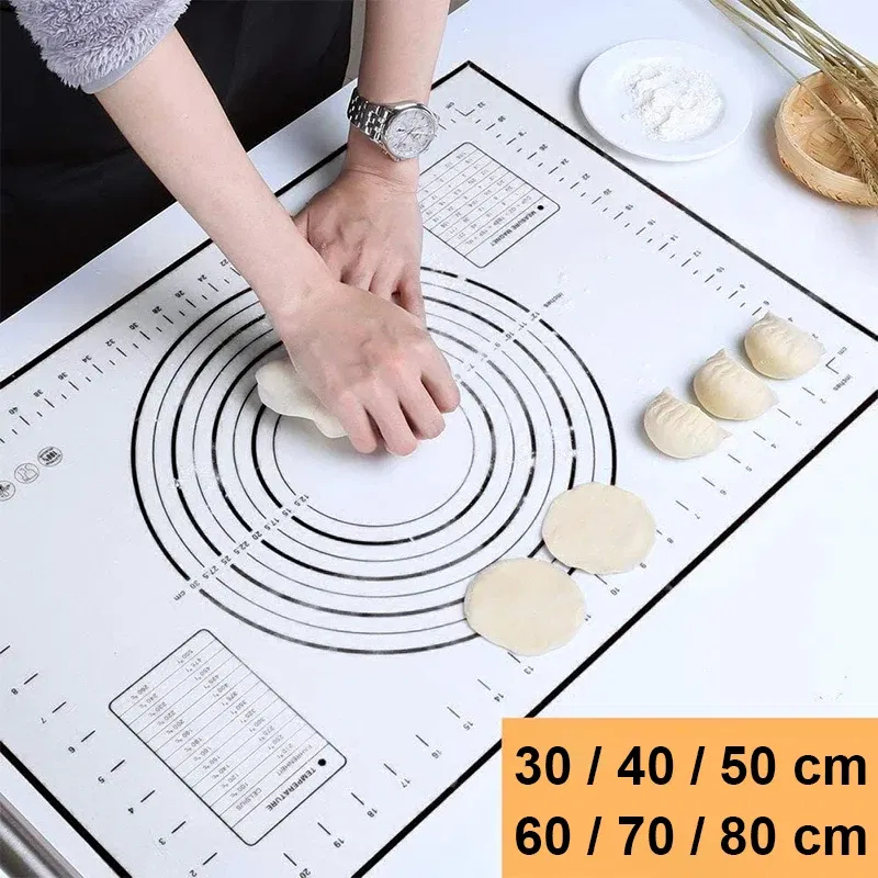 Color: Clear, Size: L - Large Size Silicone Kneading Pad Non-Stick Surface Rolling Dough Mat With Scale Kitchen Cooking Pastry Sheet Oven Liner Bakeware