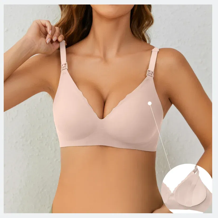 Color: Pink, Bands Size: 28 - Front Open Nursing Bra Maternity Jelly Gel Laser Cutting Seamless Underwear Ultra Thin Breastfeeding Bra For Pregnant Women