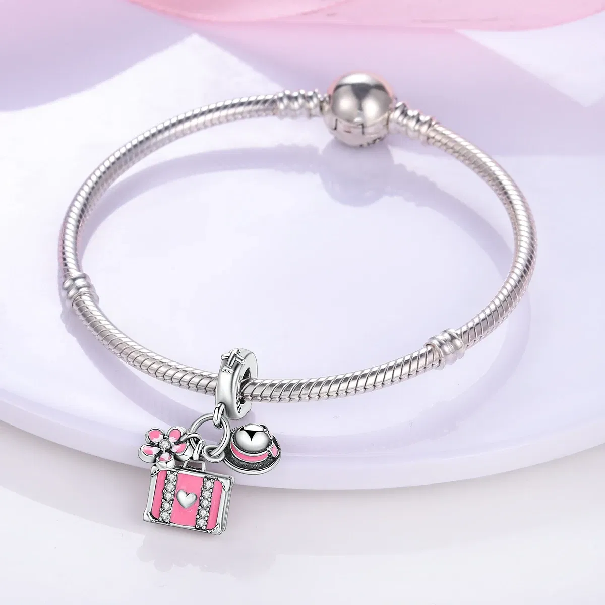 Color: Brown - 925 Sterling Silver Pink Series Charms Love-Heart Cute Animals Beads Fit Pandora Original Bracelets Girl Jewelry Gifts Accessory