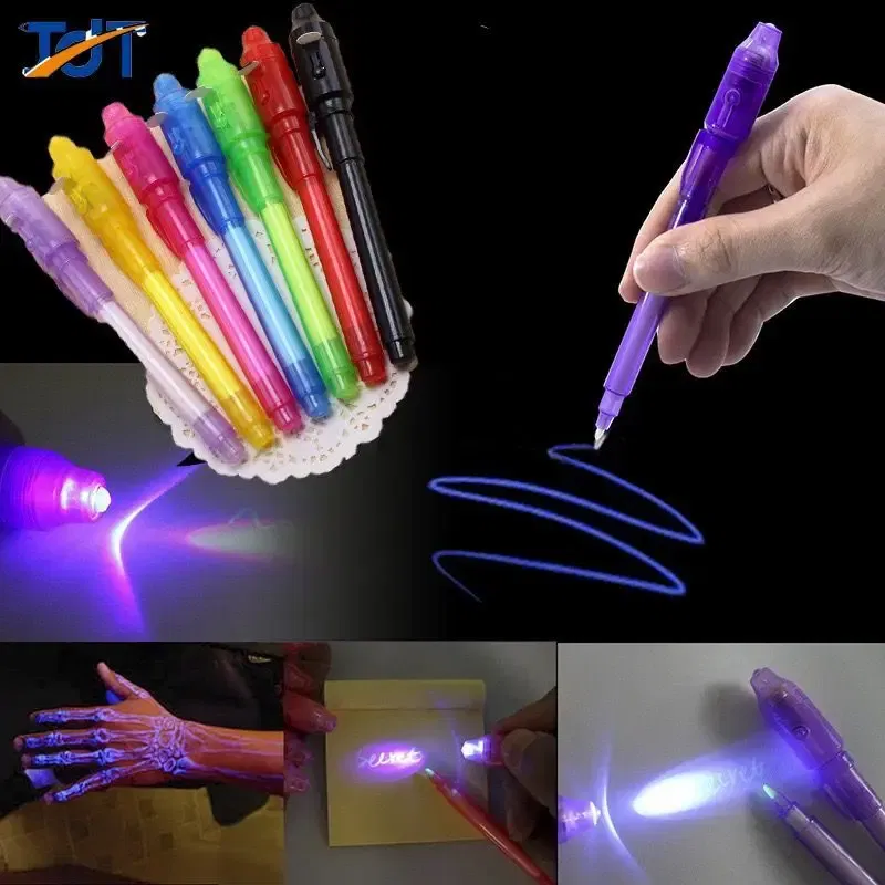 Color: green - Luminous Light Pen Magic Purple 2 In 1 UV Black Light Combo Drawing Invisible Ink Pen Learning Education Toys for Child