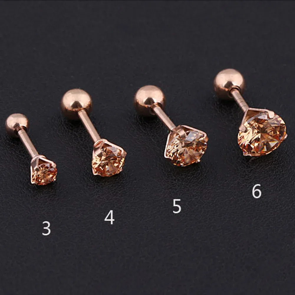 Metal Color: SILVER PLATED, Main Stone Color: WHITE - 1Pc Small Round Cz Tragus Cartilage Titanium Steel 16G 4 Prong Ear Stud Earrings Tragus Helix Piercing Jewelry Sexy Body Jewelry