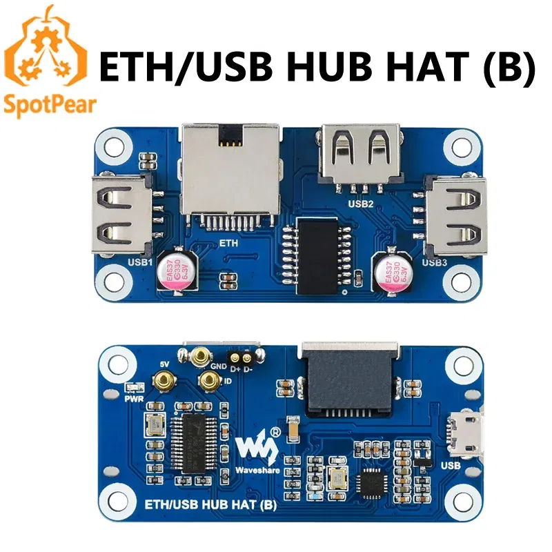 Package: Package1 - Raspberry Pi Zero 2W Ethernet USB HUB HAT (B) For Zero Series Plug-And-Play