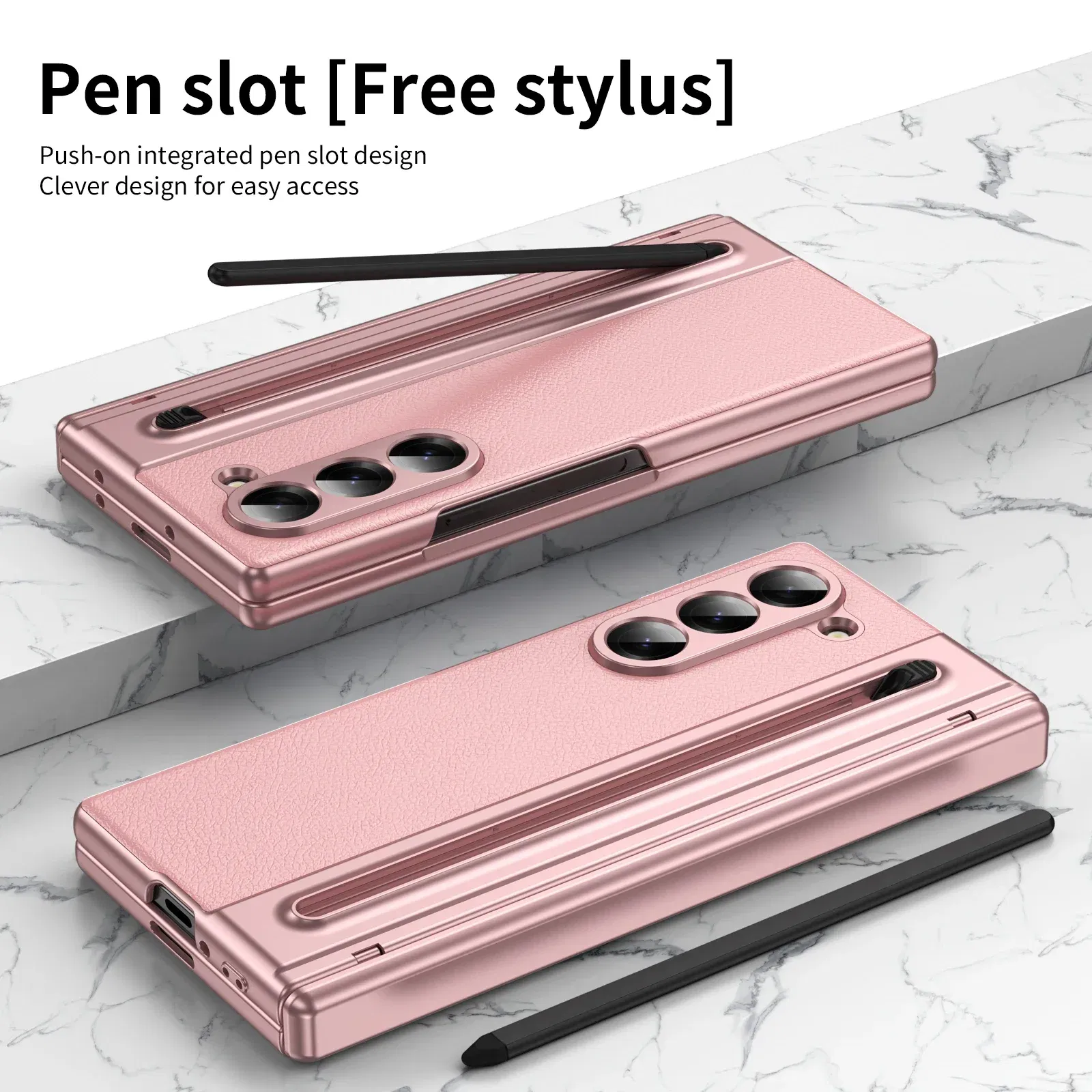 Color: Pink, Material: Cotton Fabric - With Touch Pen For Samsung Galaxy Z Fold 6 Slim 5 W25 5 4 3 Case Leather Plating Hinge 360 Full Screen Protector Folding Cover