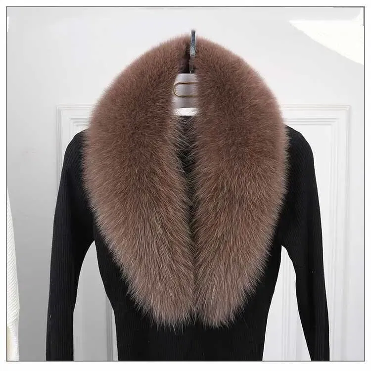 Color: Watermelon red, Size: S - 100% Natural Real Fox Fur Collar For Women Men Coat Jacket Fur Scarf Winter Extra Large Size Neck Warmer Fur Scarf Shawls Wraps