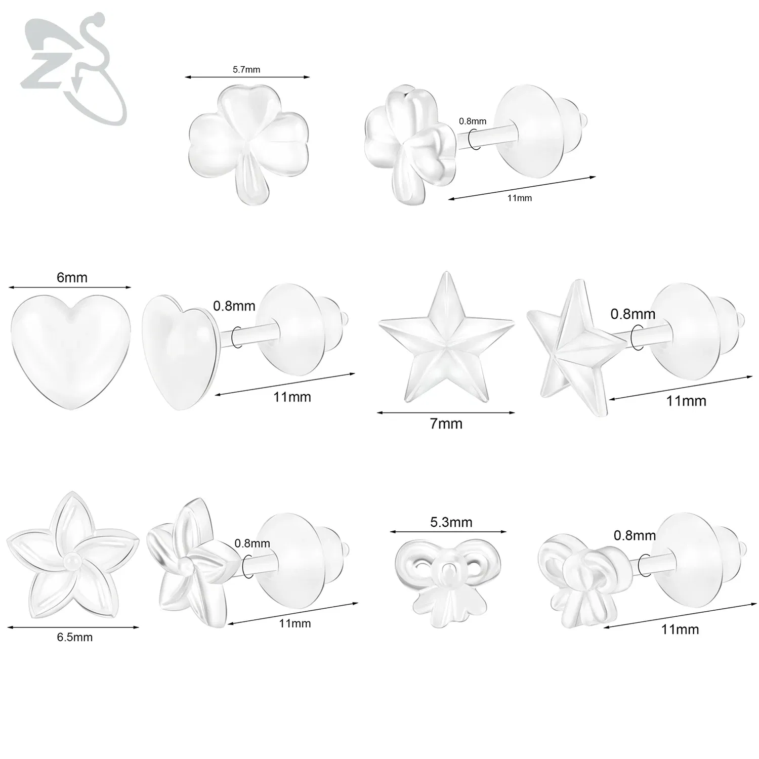 Metal Color: champagne gold - ZS 10-50pcs/lot Colorful Acrylic Stud Earring Invisible Transparent Anti-allergy Ear Pin 20G Star Ball Curing Ear Hole Retainer