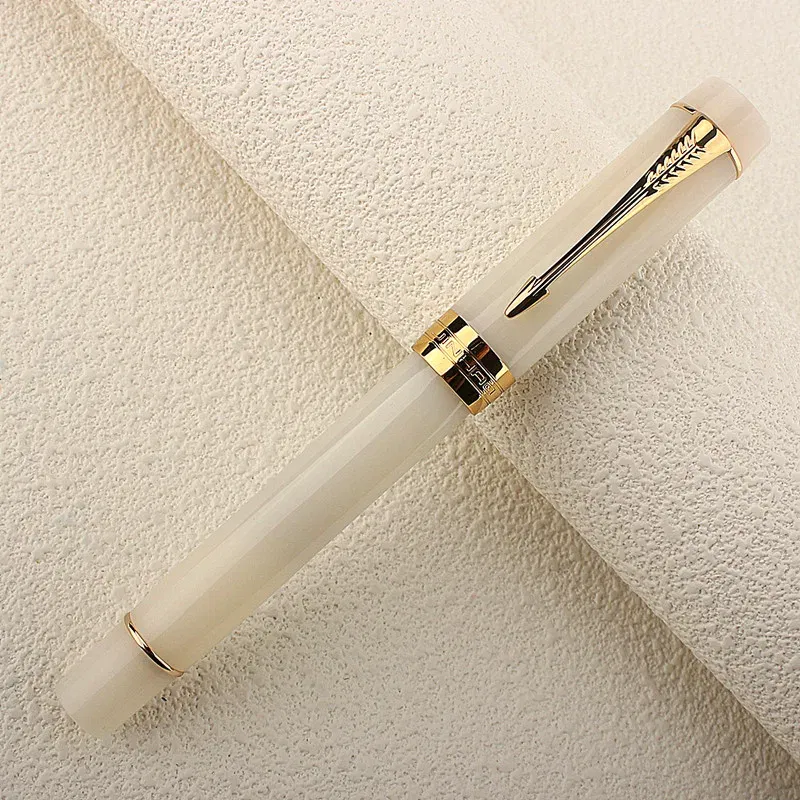 Color: WHITE, Nib Size: MF - JINHAO 100 Centennial Fountain Pen Resin Gold Clip Nib EF F M Students Pens Business Stationery School Office Supplies PK 9019