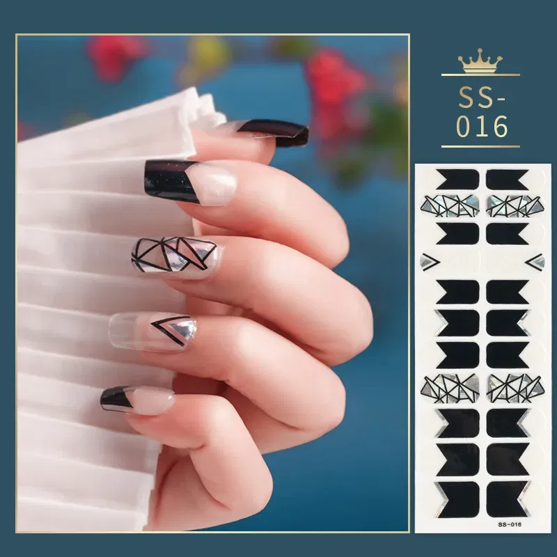 Color: Silver - 22 Tips Blue and White Shiny Speckles Nail Art Sticker Full Cover Nail Stickers Last Update Nail Wraps Lot Sticker for Nails