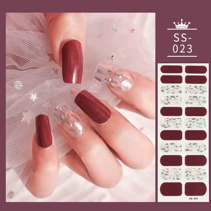 Color: Silver - 22 Tips Blue and White Shiny Speckles Nail Art Sticker Full Cover Nail Stickers Last Update Nail Wraps Lot Sticker for Nails