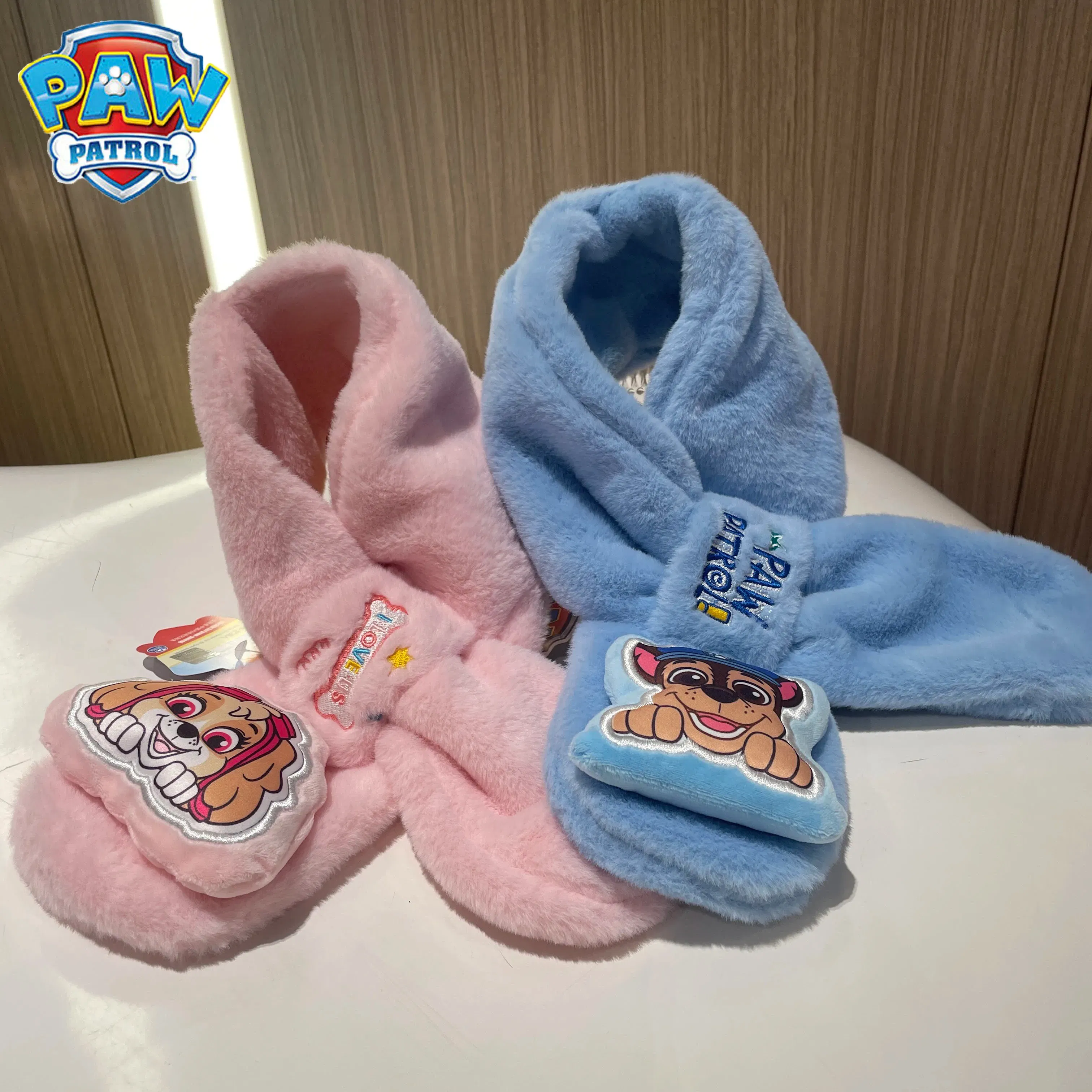 Color: Yellow, Size: XXL - 100% Genuine Paw Patrol Thicken Cross Collar Scarf Kids Girls Glove Warm Winter Muffler Fur Plush Cute Shawl Scarfs High quality
