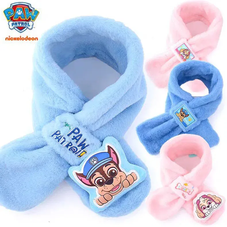 Color: Yellow, Size: XXL - 100% Genuine Paw Patrol Thicken Cross Collar Scarf Kids Girls Glove Warm Winter Muffler Fur Plush Cute Shawl Scarfs High quality