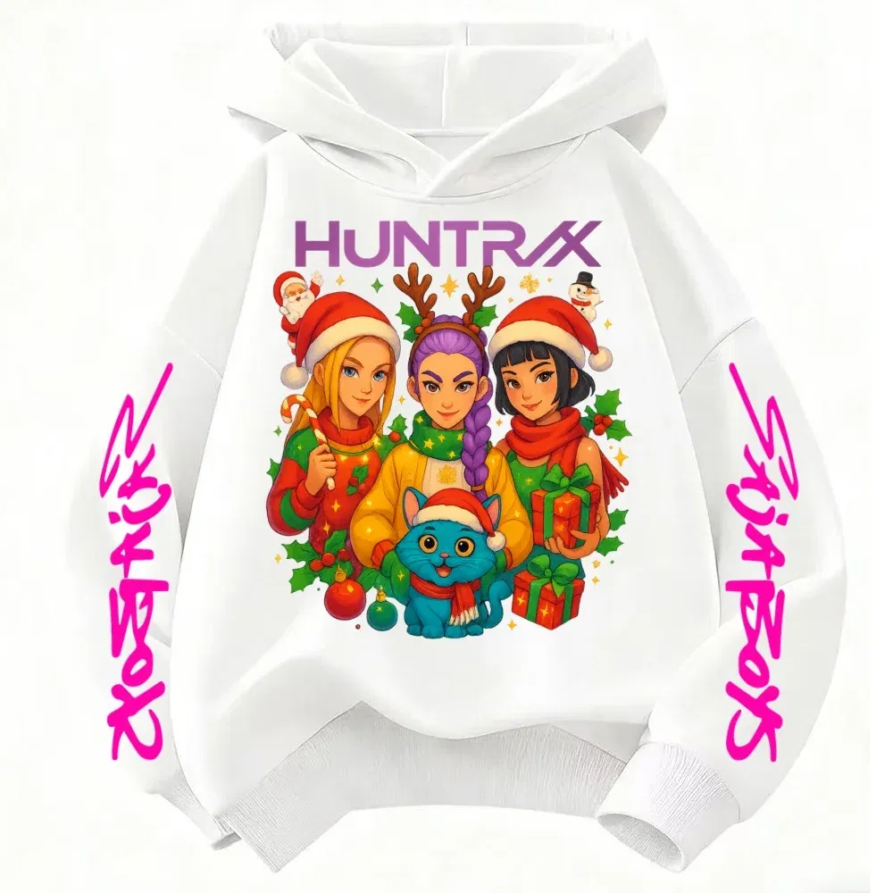 Color: Dark Grey, Kid Size: 3T - KPop Demon Hunters Christmas Hoodie Girls Fashion Casual Sweatshirt Movie Kids K-Pop Demon Hunters Hooded Tops