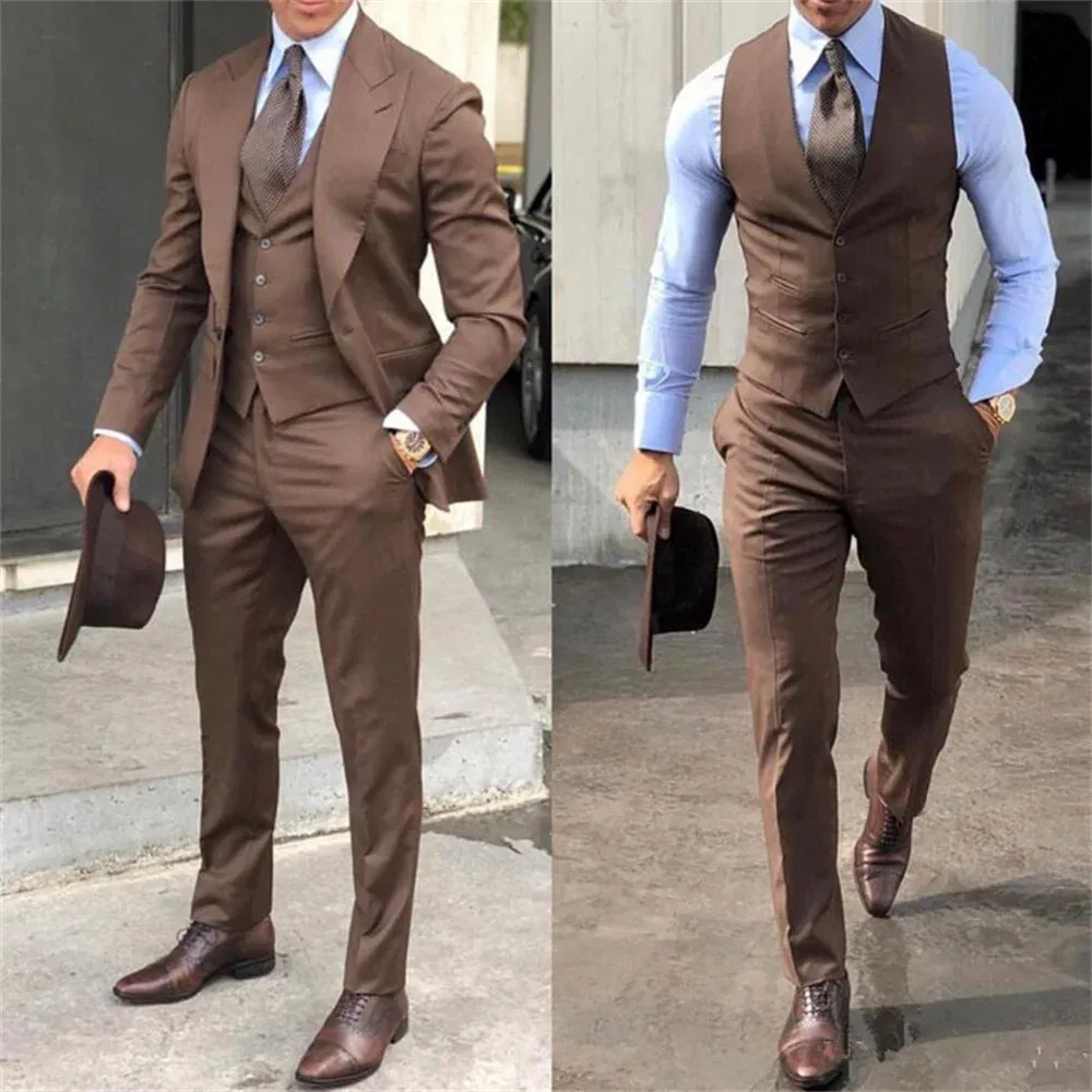 Color: Blue, Size: M - Black Classic Men Suit 3 Pieces Tuxedo Peak Lapel Groomsmen Wedding Suits Set Fashion Men Business Blazer Jacket+Pants+Vest
