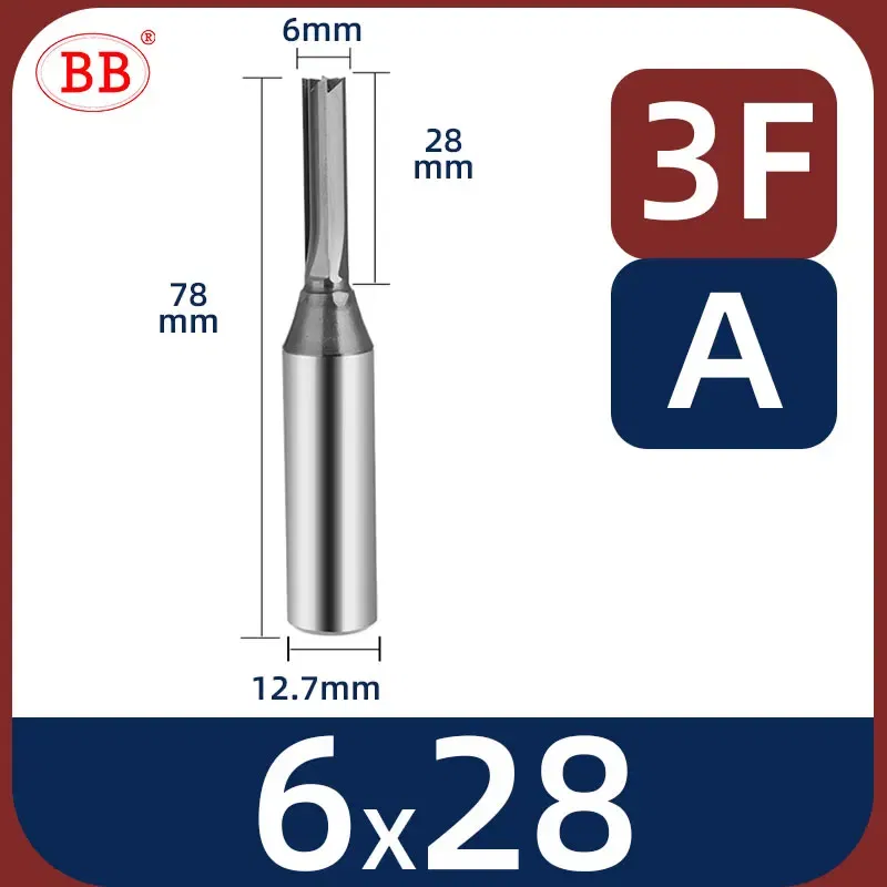 Cutting Edge Length: 22mm, Dimensions: 3.175*1*3 - BB Straight Slot Milling Cutter CNC Wood Engraving Machine Mill Rough Shape TCT Coated Edge D 6mm 8mm 2T 3T 4F Shank 1/2 12.7mm