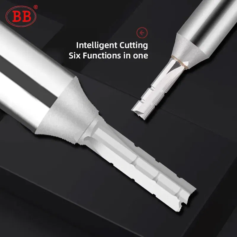 Cutting Edge Length: 22mm, Dimensions: 3.175*1*3 - BB Straight Slot Milling Cutter CNC Wood Engraving Machine Mill Rough Shape TCT Coated Edge D 6mm 8mm 2T 3T 4F Shank 1/2 12.7mm