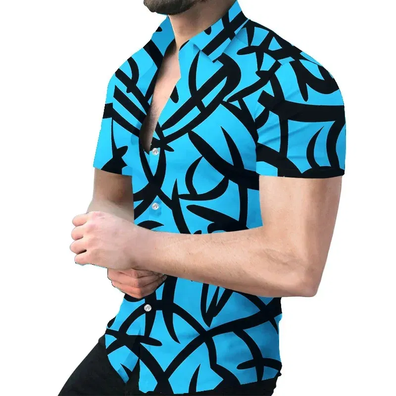 Color: Red, Size: XL - 3D Men's Striped Printed Short Sleeve Shirt, Fashionable And Casual Loose Shirt, 2023 New Style.