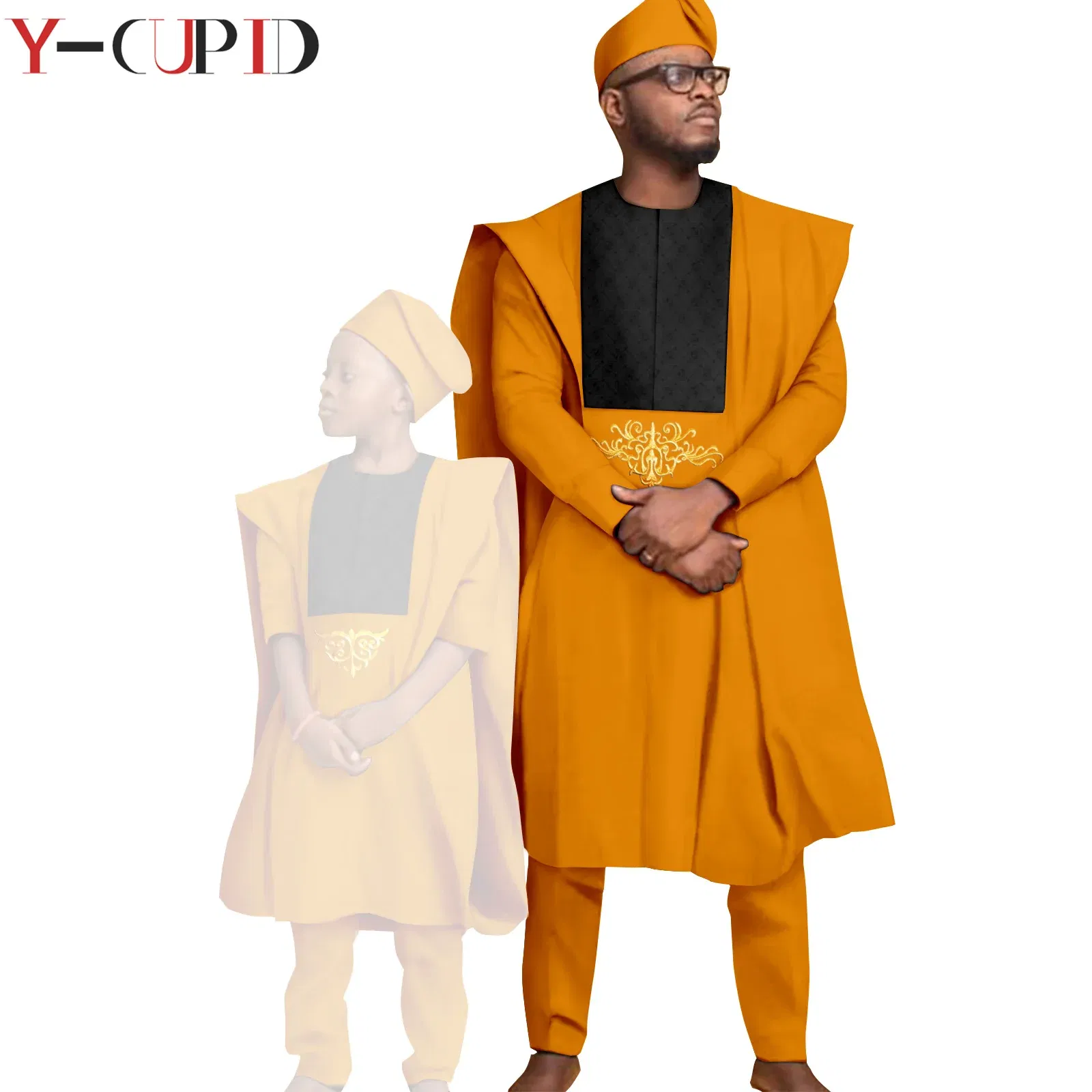 Color: Pink, Size: XS - African Clothes for Men Top Pants Robes Hat Sets Match Kid Boy Sets Dashiki Father and Son Bazin Riche Family Outfits Y20F001