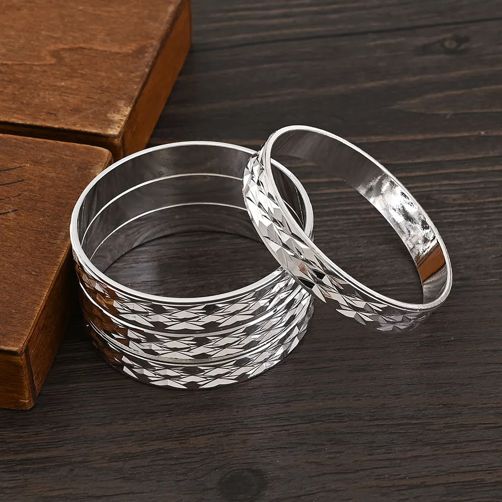 Metal Color: Gold-color - 4Pcs 18k 8mm Width 45MM 55MM 65MM 70MM Dubai Baby Cute Bangles For Girl Jewelry Silve Color Bangles Girls Birthday Jewelry Gifts