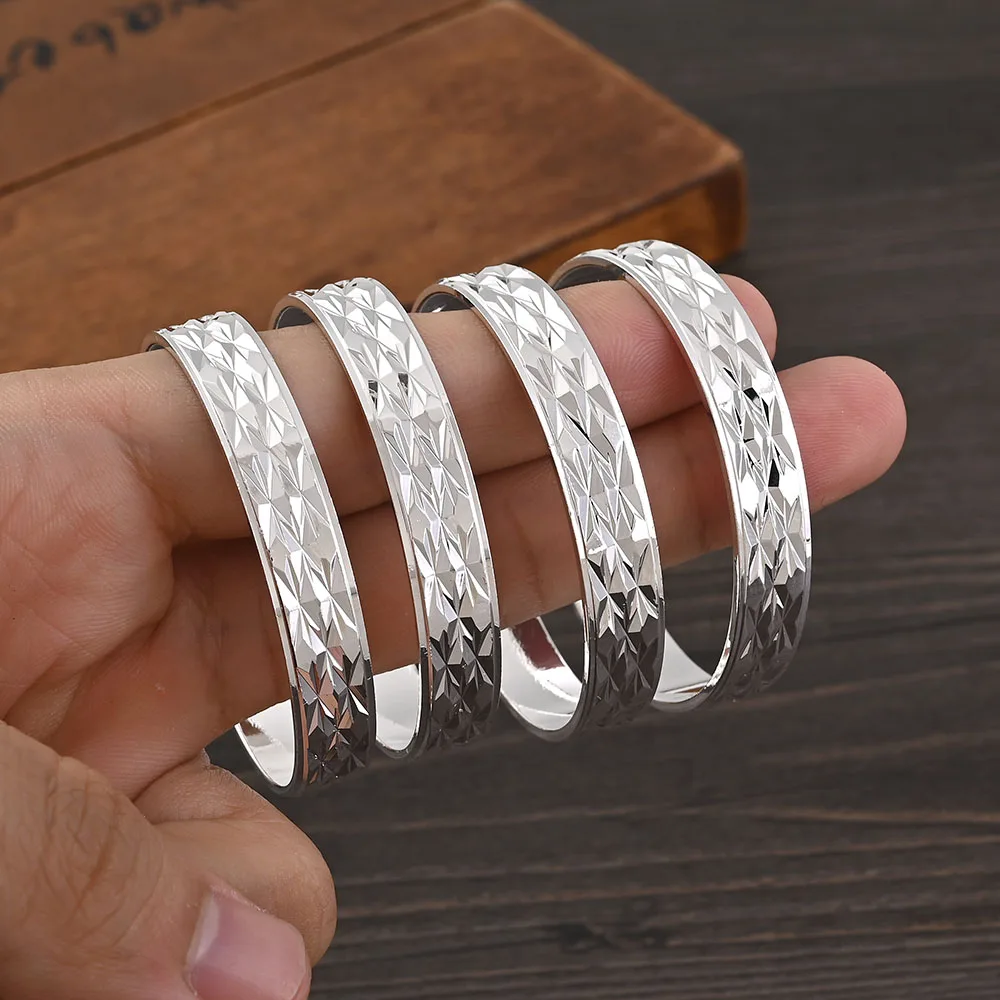 Metal Color: Gold-color - 4Pcs 18k 8mm Width 45MM 55MM 65MM 70MM Dubai Baby Cute Bangles For Girl Jewelry Silve Color Bangles Girls Birthday Jewelry Gifts