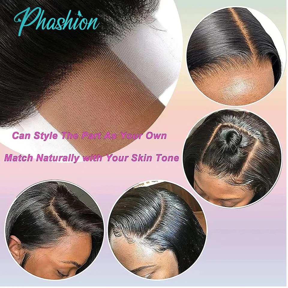 Color: Natural Color, Stretched Length: 26inches - Phashion 26 28 Inch13x6 Lace Frontal Straight Pre Plucked Swiss HD Transparent Full Front Only Natural Black 100% Human Hair