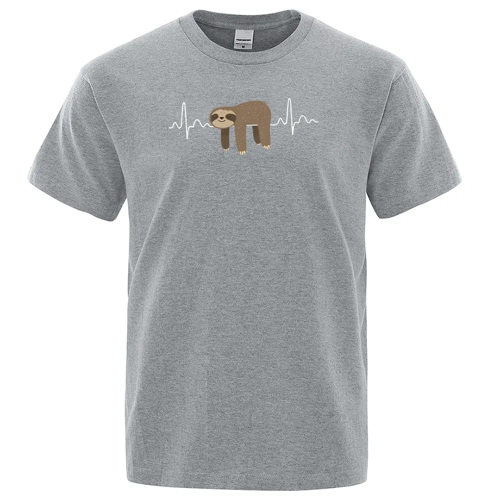 Color: GRAY, Size: L - Sloth Resting On Tummy Printing Mans T Shirts Crewneck Soft T-Shirts Comfortable S-XXXL Tee Shirts Oversized Casual T-Shirt Man