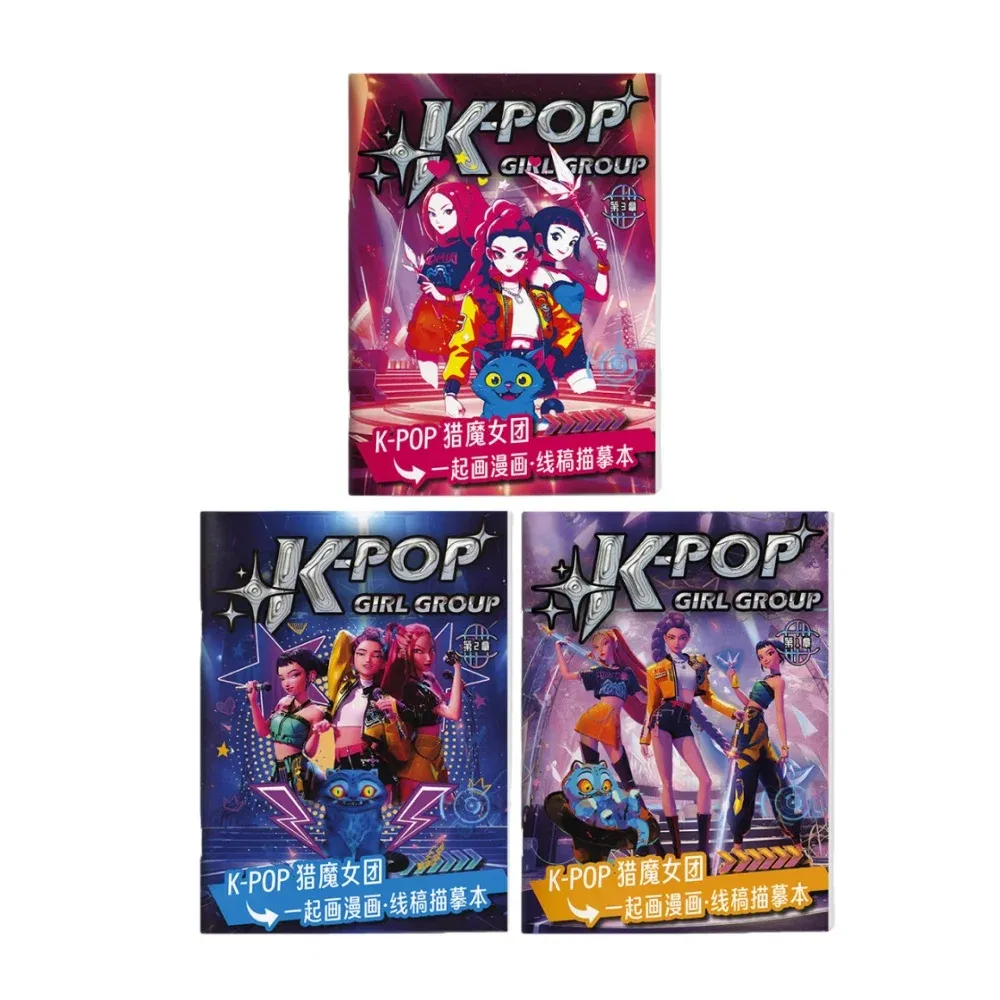 Color: DARK GRAY - KPop Demon Hunter Coloring Books Anime Cartoon Line Drawing Children's Sketch Picture Book Kid's Birthday Gift / Christmas Gift